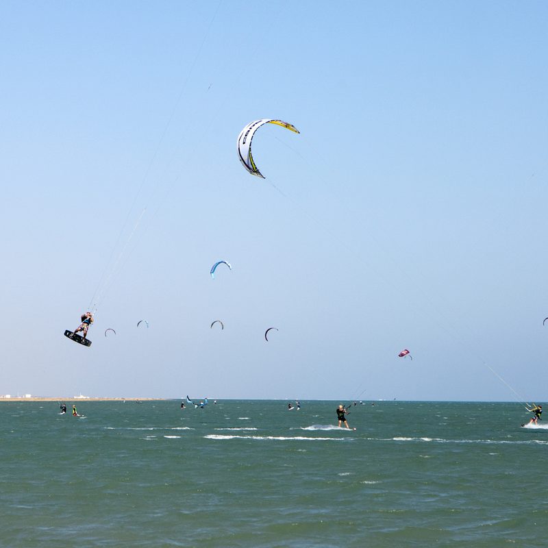 Kitesurfers on the Red Sea at El Gouna, Egypt